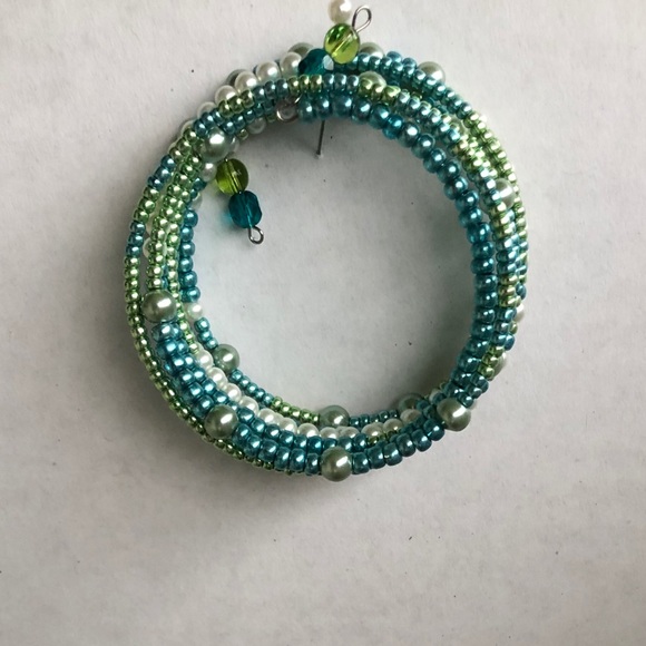 OOAK Shimmery Aqua White Pearl Wrap Bracelet - Picture 2 of 2